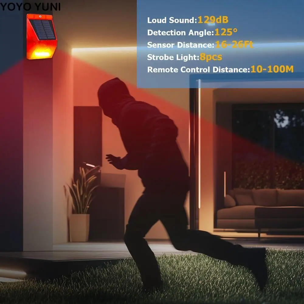 

Waterproof Solar Alarm Rechargeable Portable Solar Lamps Multifunctional Animal Deterrent Security Alarm Siren Garden Protection