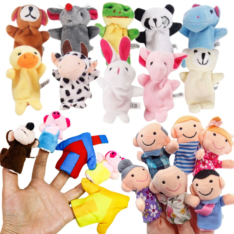 Vingerpoppetjes Set Baby Cartoon Dieren Pluche Poppen Familie Handpop Doek Theater Kinderen Educatief Speelgoed voor Kinderen TMZ