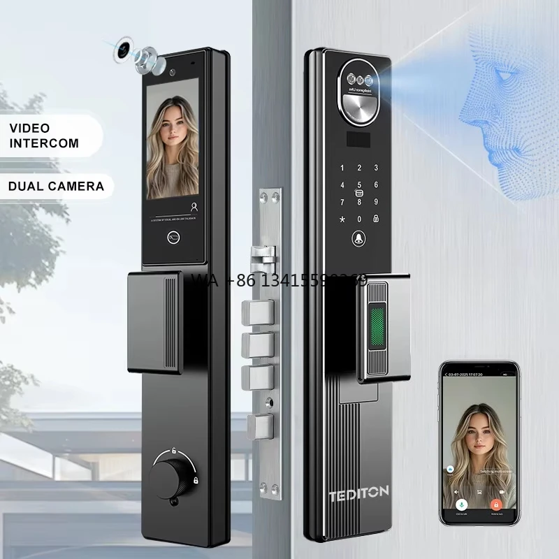 

Tediton Cerradura Inteligente Wood Door Smart Lock Front Door 3D Face Palm Recognition Tuya Wifi Smart Door Lock With