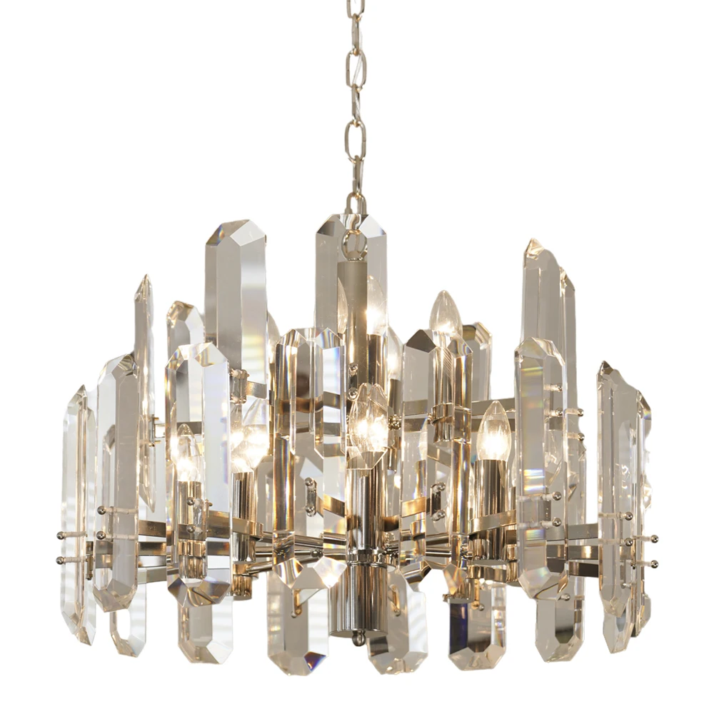 

Living room k9 crystal chandelier modern simple Nordic bedroom dining room Italian light luxury high-end crystal prism chandelie