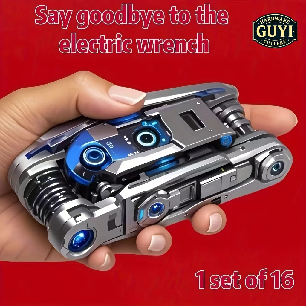 16-in-1 Socket Wrench Set, Non-Slip Rotating Head. Durable Stainless Steel for Home & Car Repairs. Easy & Universal Tool.