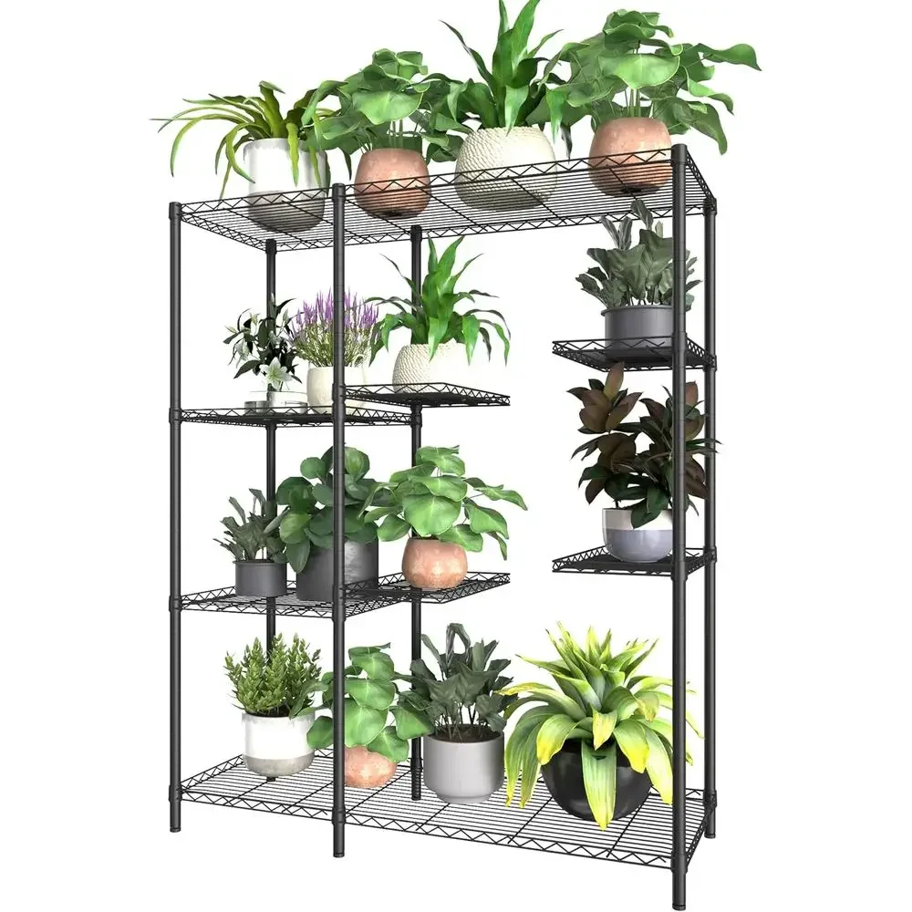 8-Tier Adjustable Plant Stand - Indoor/Outdoor Use, Ideal for Multiple Plants, Suitable for Home, Balcony, Garden - Black