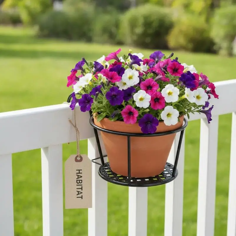 Scratch Resistant Iron Hanging Flower Rack Balcony Railing Plant Pot Holder for Indoor Outdoor Patio Storage Decor