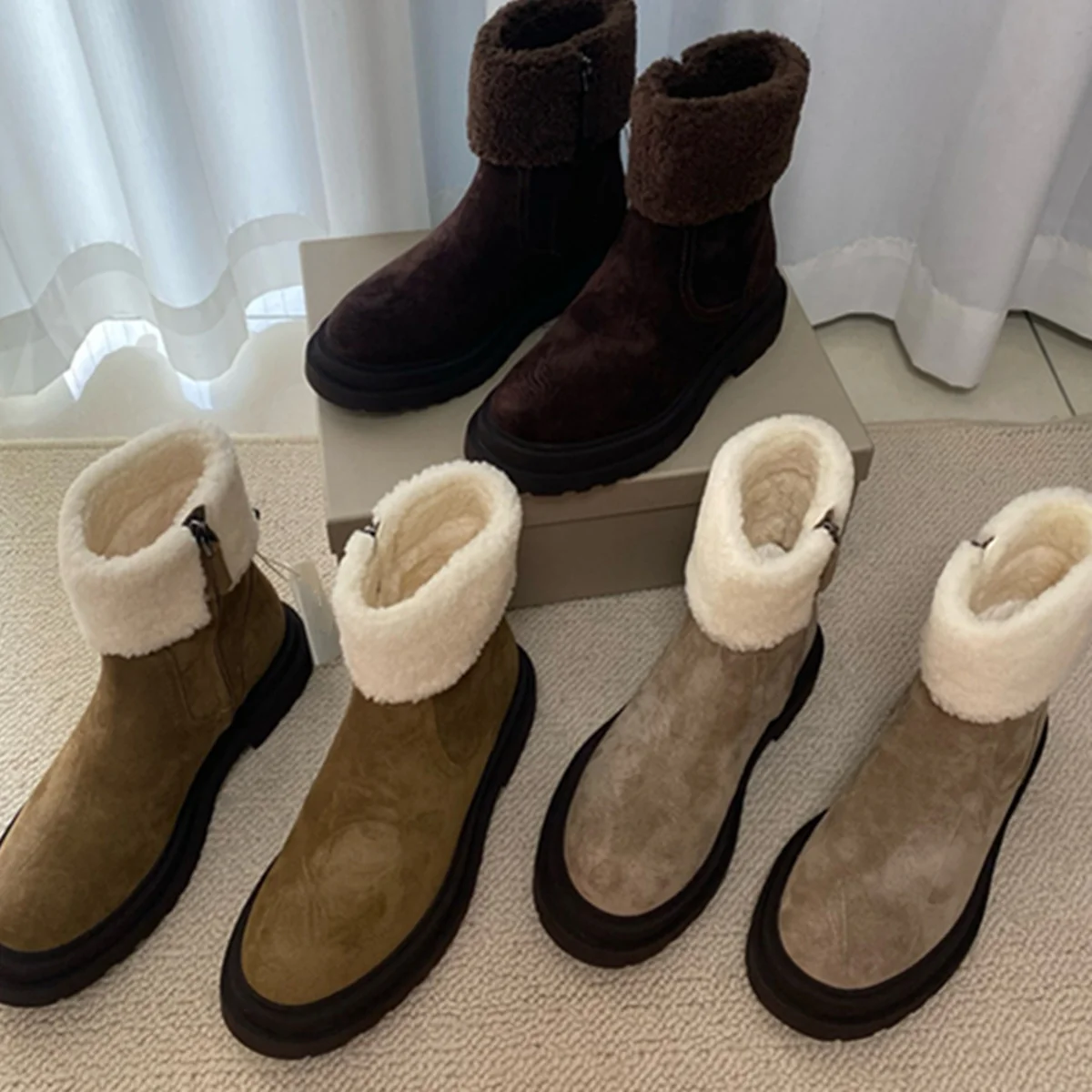 

Jenny&Dave French Fashion Lady Elegant Vinatge Winter Wool Boots Women Botas Ankle Bottes Femmes Warm Snow Shoes For Woman