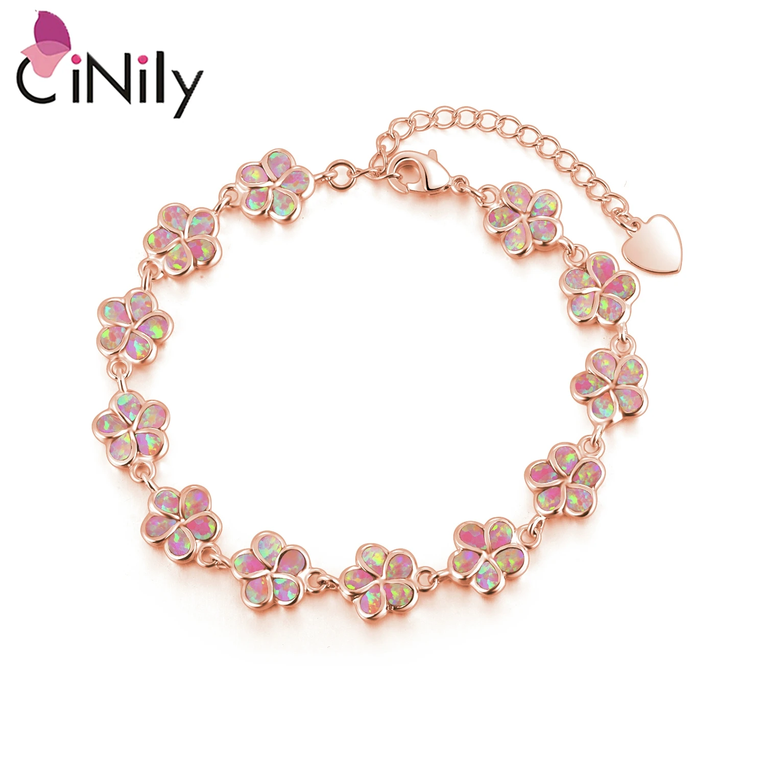 

CiNily White & Blue Fire Opal Stone Wide Chain Bracelets Silver Plated Violet Cherry Blossom Flower Bohemia BOHO Jewelry Woman