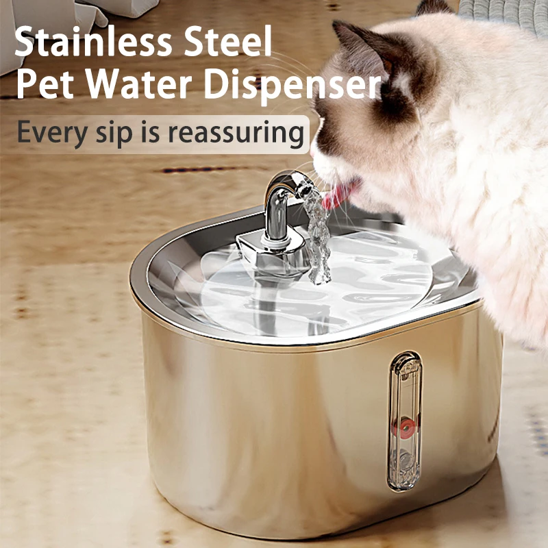 Cat Fountain, Automatic Recirculating Cat Water Dispenser Ultra Quiet Pump Pets Cat Water Feeder with 304 Stainless Steel Faucet