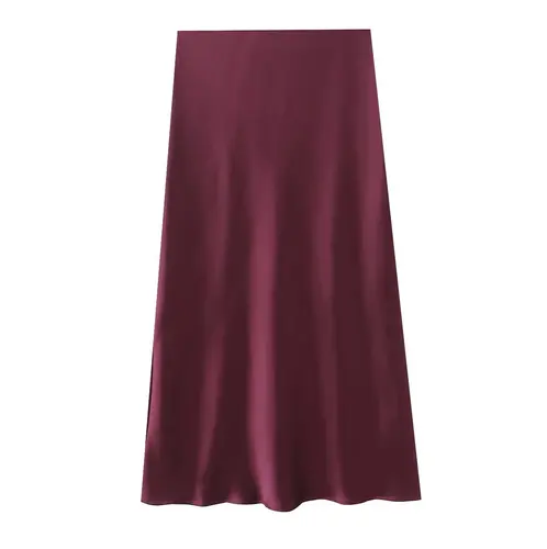 Imagen 2 del producto Falda midi de satén ajustada para mujer de , estilo retro, de cintura alta, color liso, estilo urbano, sexy, estilo primavera-verano, elegante.
