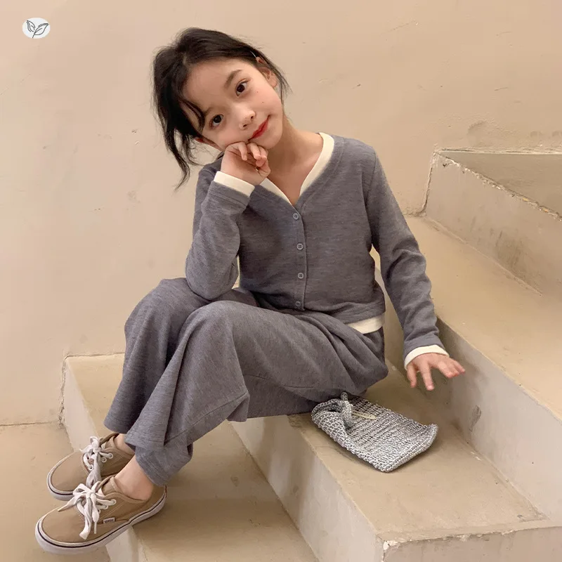 Girls' Cardigan Set 2025 Autumn New Top Wide Leg Pants Two-piece Set Long Pants Long Sleeves kids clothes boys