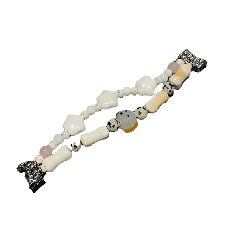 Cute Dog Ceramic Beaded Bracelet for Xiaomi Mi Band 9 8 7 Pro 6 5 4 3 Elastic Wristband for Mi Band 7 Strap Handmade Accessories