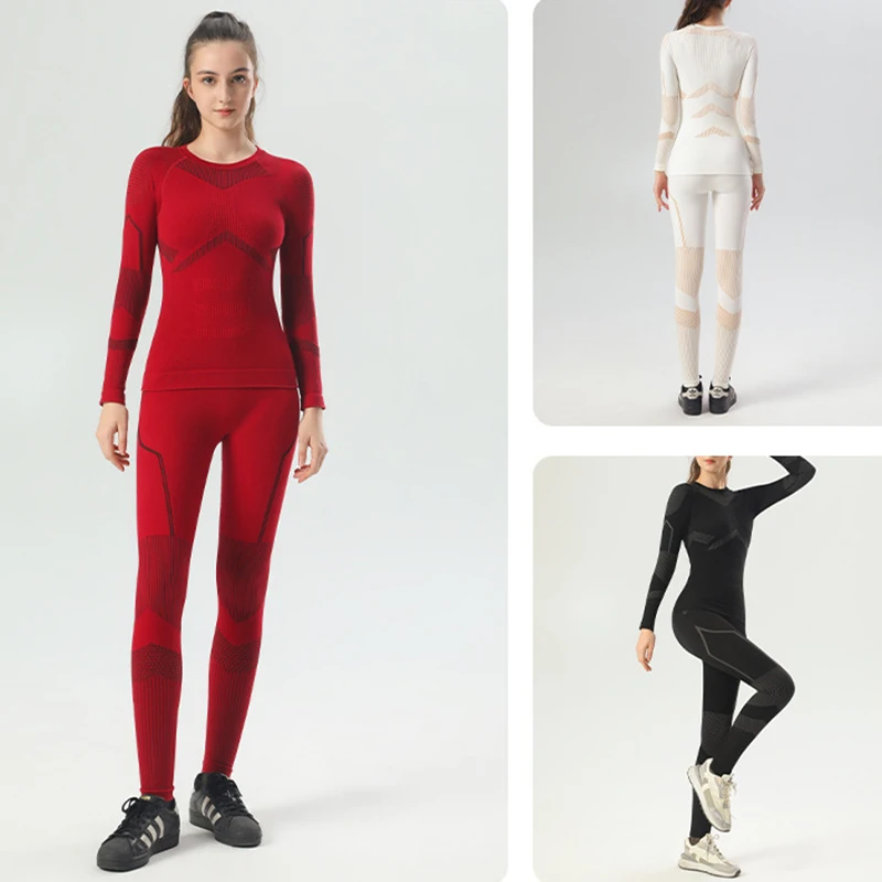 Seamless Thermal Underwear Set Ski Skiwear Training Clothing Sportswear Sweat Wicking Fitness Suit Autumn Winter Clothes Women