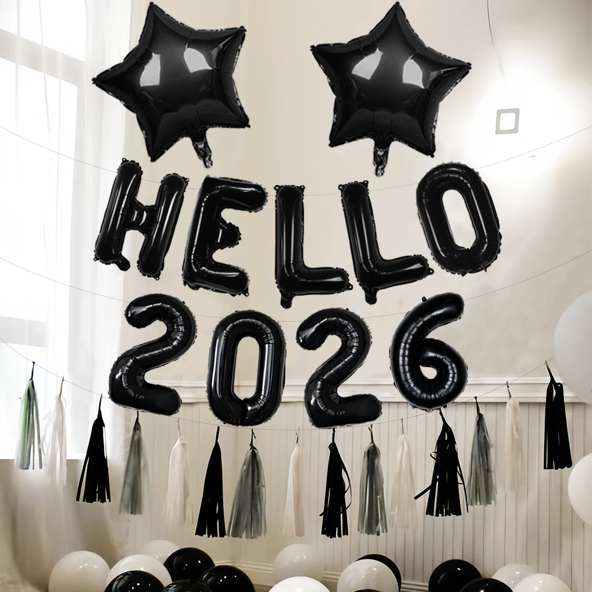 11 قطعة/المجموعة/مجموعة بالونات هالو سوداء، 2022، بالونات من رقائق النجوم، مستلزمات حفلات ليلة رأس السنة الجديدة، زينة سنة جديدة سعيدة 2022، مرحبا 2026