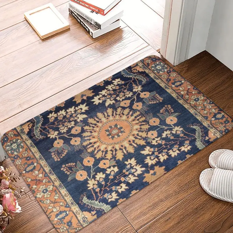 Boho Sarouk Persian Floral Rug Front Door Mat Anti-Slip Outdoor Floral Vintage Ethnic Doormat Kitchen Balcony Entrance Carpet