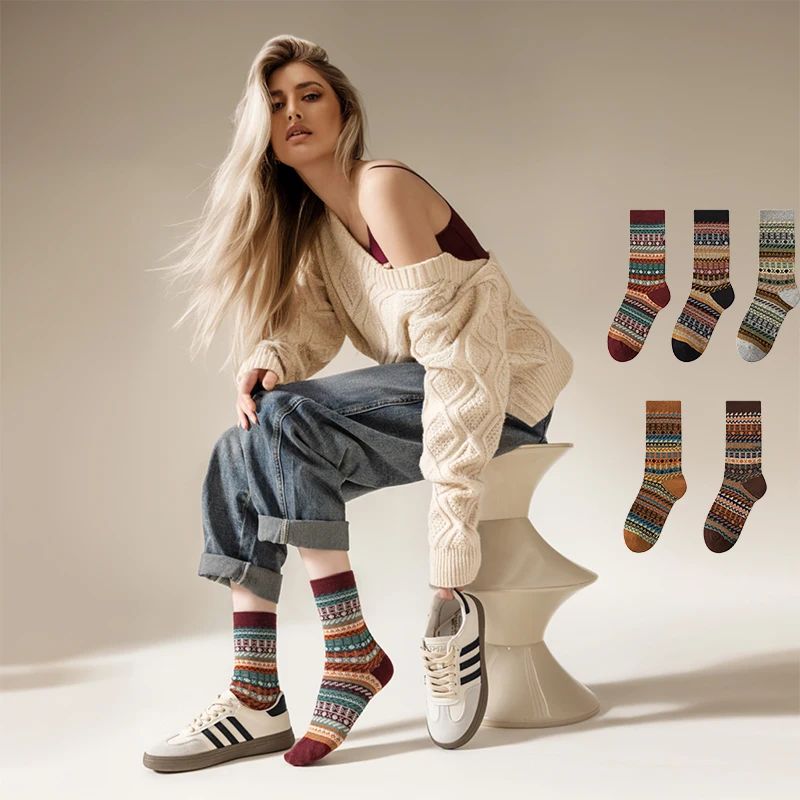 

Womens cotton Socks Autumn and Winter Warm Socks Thick Knit Cabin Cozy Crew Soft Socks Gifts for Women Colorful Fashion