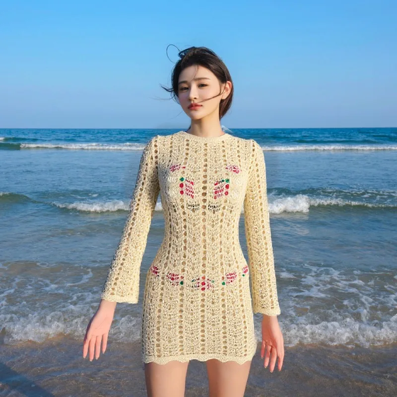 Sweet Girl 2-Piece Beach Swimsuit Pink Cartoon Print Push-up Bikini Set Sunscreen Cover-up Dress Uv Protection Vacation Swimwear