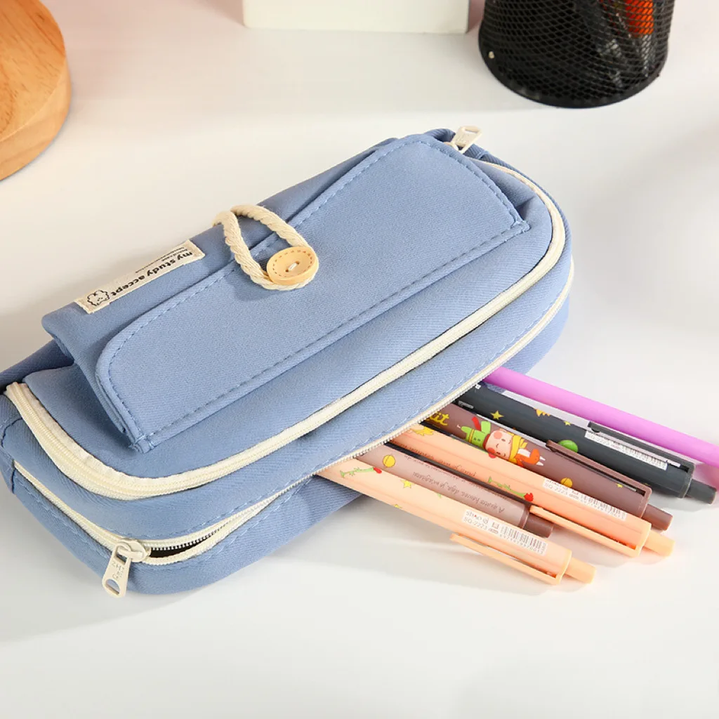 Student Cute Pencil Bag Button Cotton Cord Cloth Stationery Bag School Supplies Large Capacity Storage Bag DIY Children Pen Case