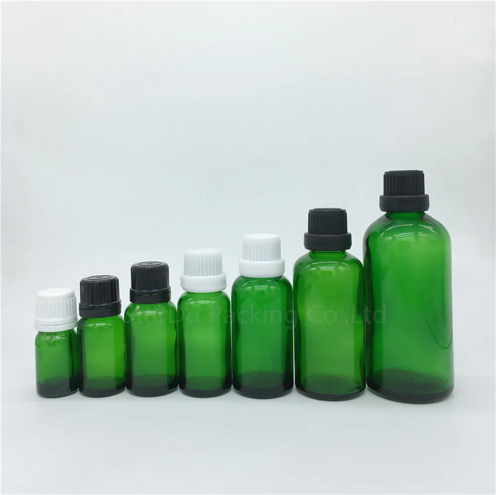 100PCS 5ml 10ml 15ml 20ml 30ML 50ml 100ml Green Glass Bottle, Vials Essential Oil Bottle With Tamper Evident Cap Perfume Bottles