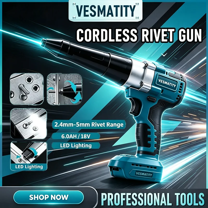 Cordless Electric Rivet Gun Brushless LED Multifunctional Automatic Riveting Rivet Nut Gun Handheld Power Tool For Makita Batter