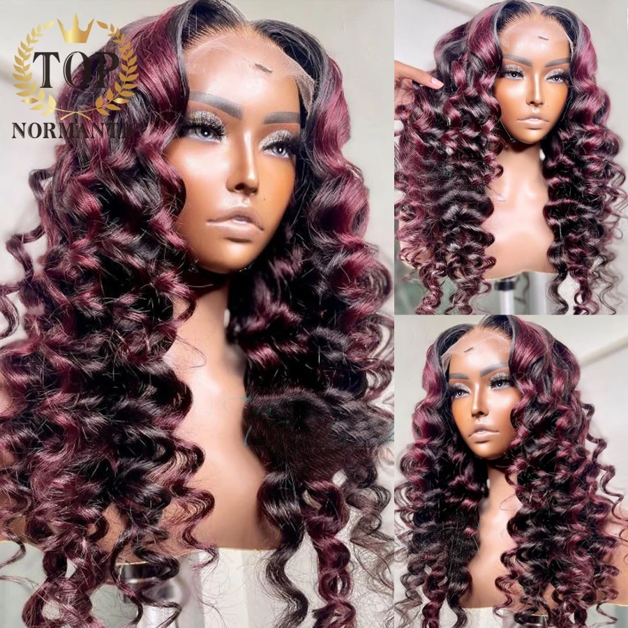 Topnormantic Highlight Purple Color Loose Wave Wig with Baby Hair 13x6 Lace Front Remy Brazilian Human Hair Wigs for Black Women