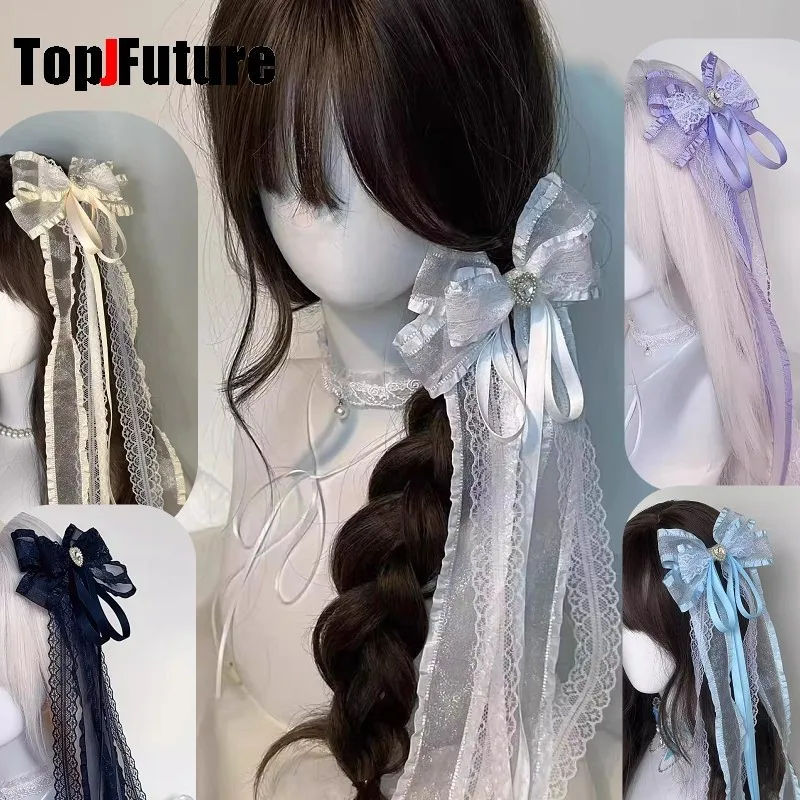 

Women Punk Ballet style lace Bow Hair Clip Y2K girl Harajuku Gothic Subculture Syringe Edge clamp Lolita Hair clips pins Hairpin