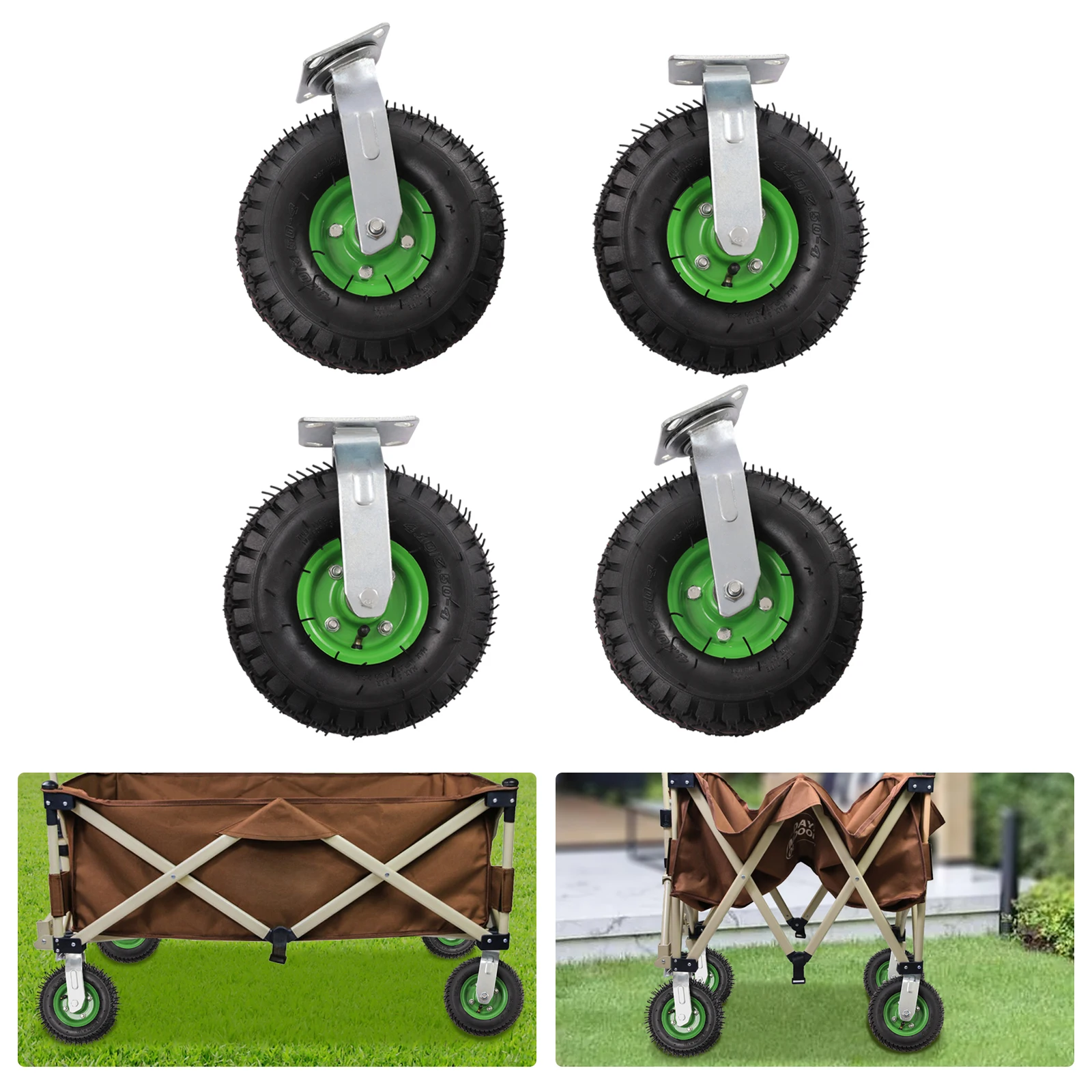 

10" Pneumatic Caster Set of 4-2 Swivel/2 Rigid - Black Rubber Wheel - 125kg/ 275.58lbs. Capacity