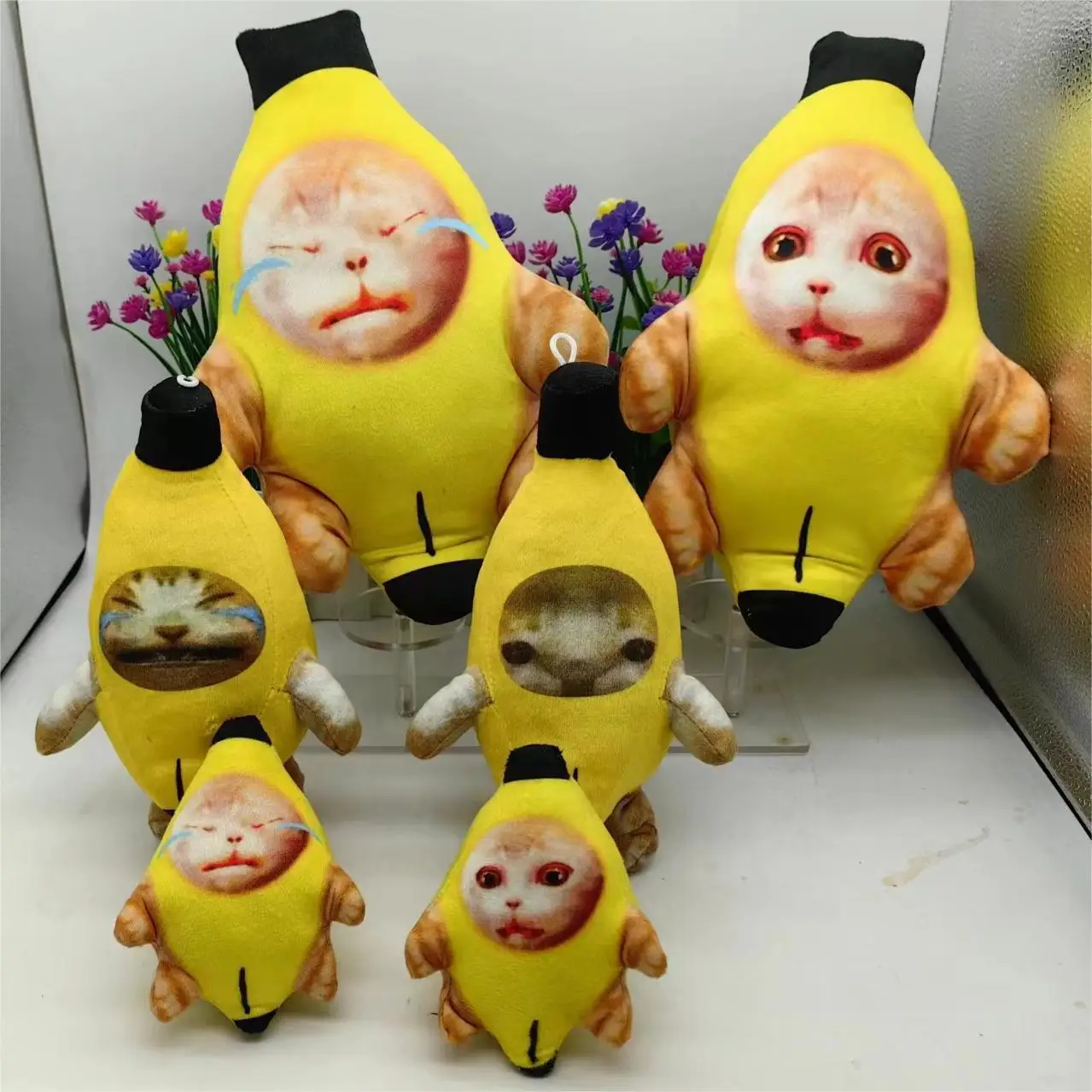 Banana Cat Happy Voice Plush Doll Keychain-Creative Stuffed Animal Pendant, Multi-Function Key & School Bag Decoration Accessory