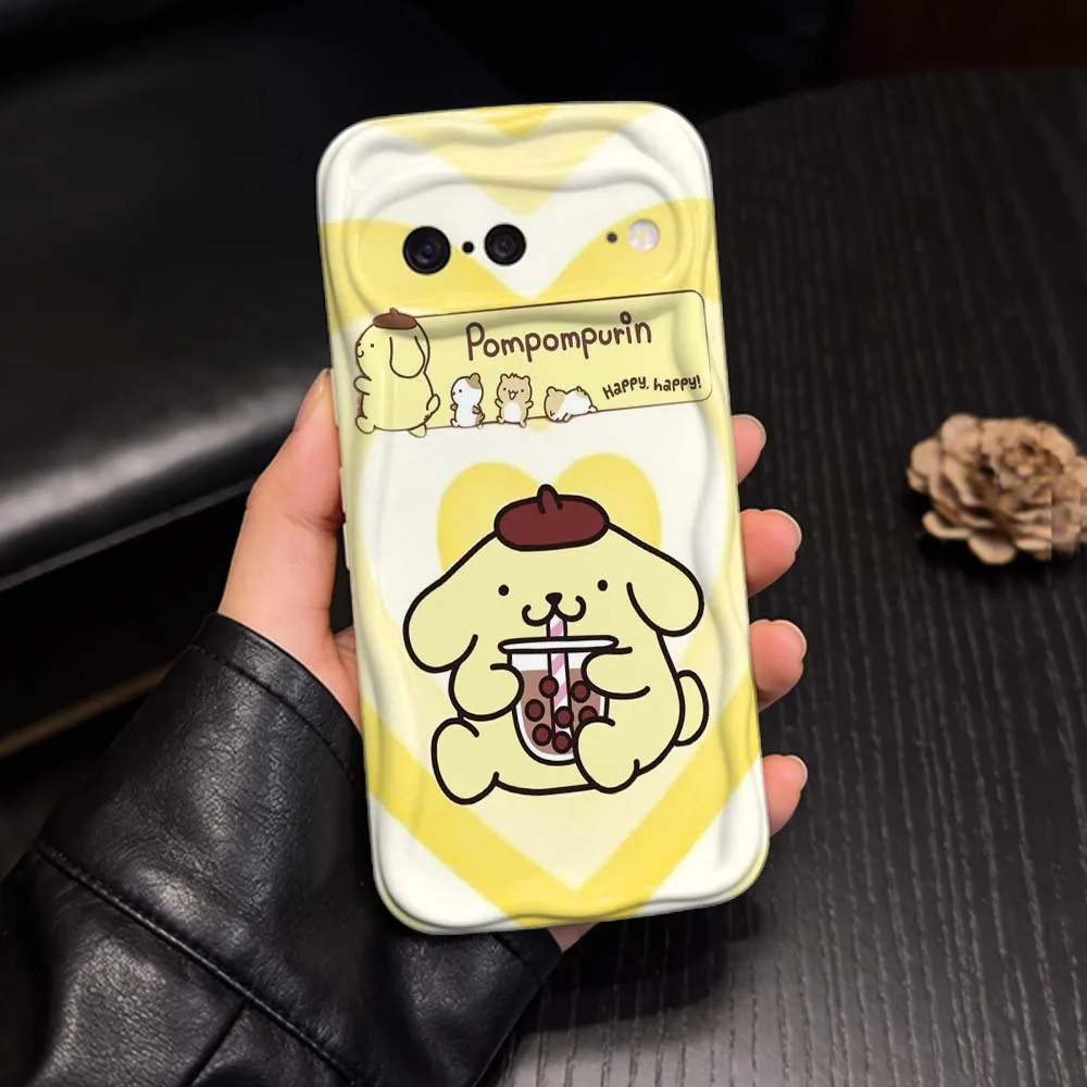 Coque créative Pompompurin pour Google Pixel 10 9 8 7 8A 7A Pro XL 2024, étui souple effet huile ondulée