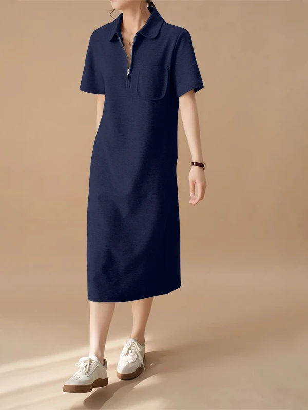 Col en pur coton Dr T-shirt mi-long décontracté pour femme Dr Or Sve longueur genou coupe ample grande taille Dr