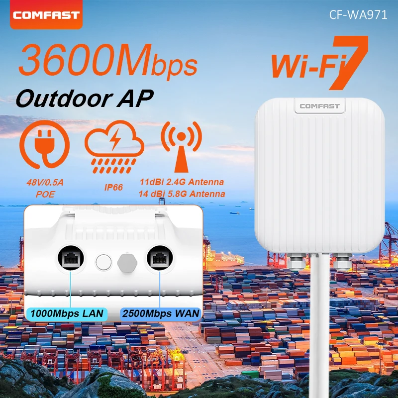 COMFAST 3600Mbps WIFI 7 Outdoor AP 48V PoE Access Point IP67 Waterproof WiFi AP 11 dBi+14 DBi Antenna Long Range AP Big Extender