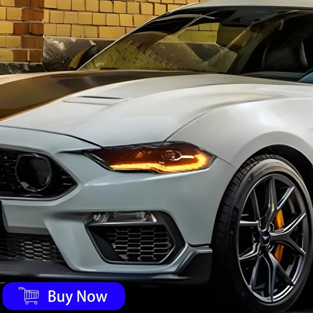 

Для Ford Mustang 2018-2023 автомобильные передние фонари в сборе, обновленные автомобильные фары, динамический мигающий проектор, светодиодные линзы, автомобильные аксессуары