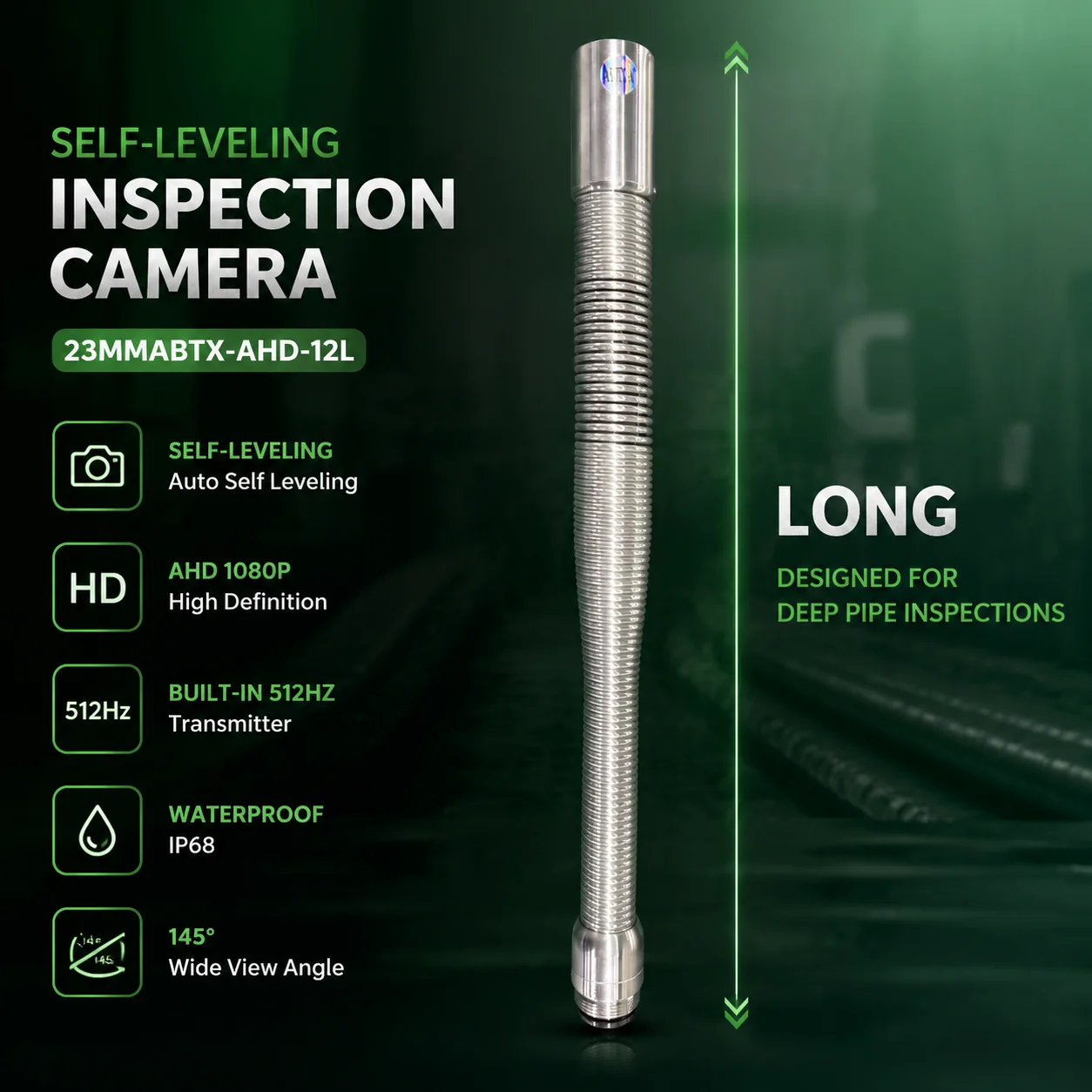 512Hz Transmitter Image Self-leveling Camera Head  Well Pipe Inspection Camera,Drain Sewer Pipeline Industrial Endoscope