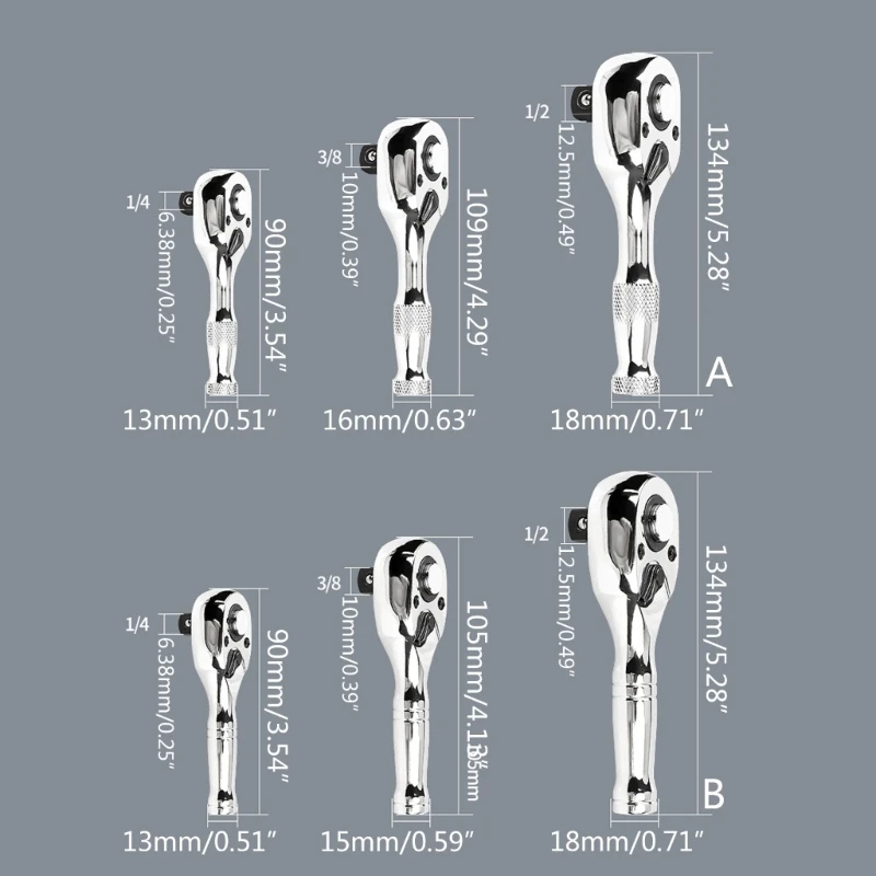 Bộ 3 Cờ Lê Ổ Cắm Stubbys 72 Răng 1/4" 3/8" Ổ Cắm Ổ Cắm Cờ Lê Thiết Kế Nhanh & Đảo Chiều KXRE