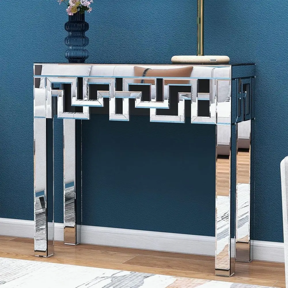 

Geometric Mirrored Glass Entryway Table, 32 Wide, Decorative for Small Spaces