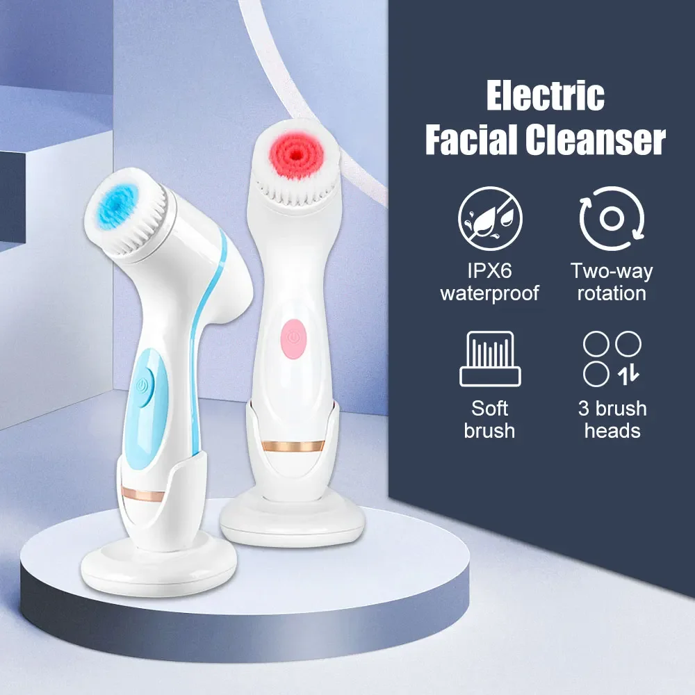 Electric Cleansing Brush 3 In 1 Sonic Rotating Cleansing Brush Galvanic Facial Spa System Deeply Clean Remove Blackheads Tool