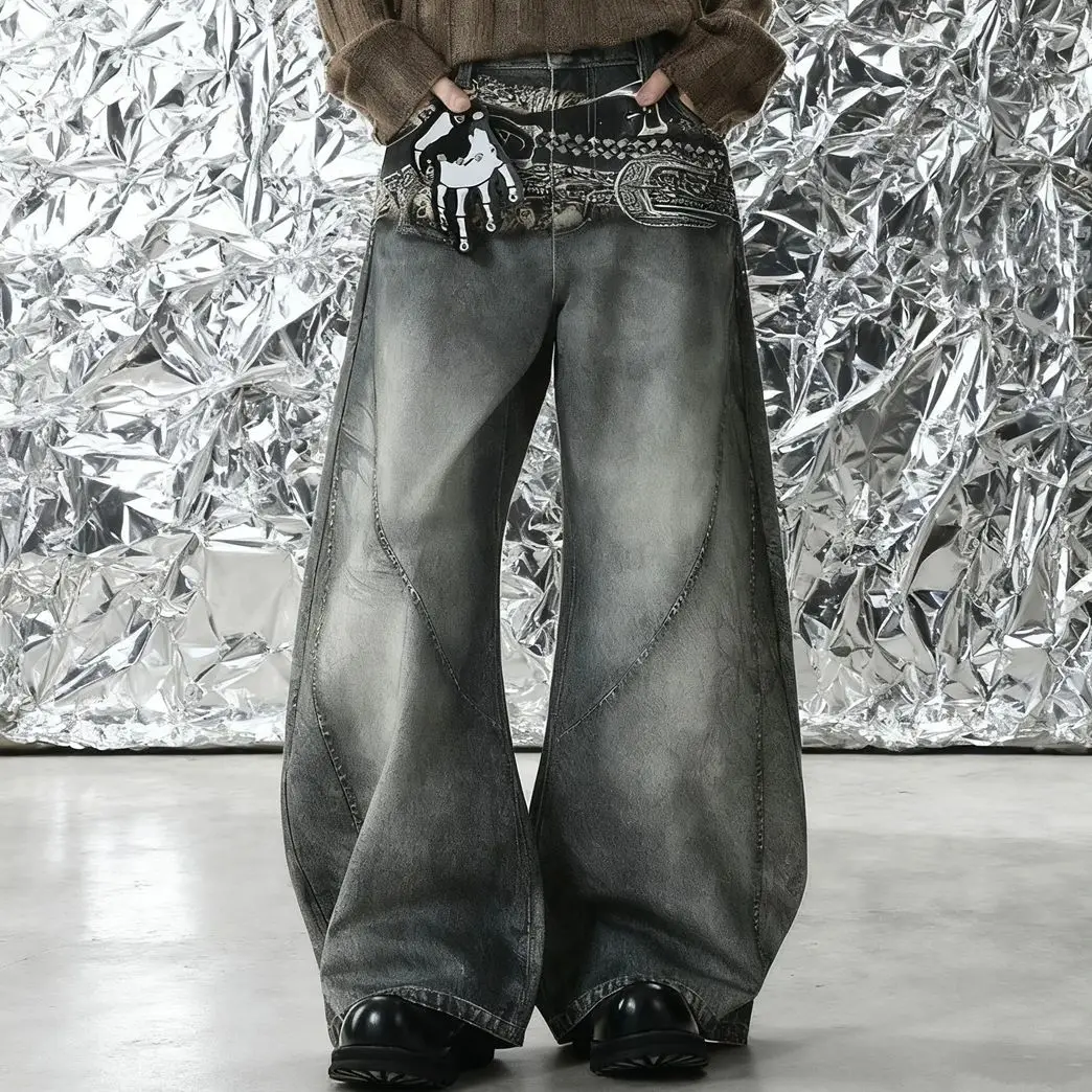 

CHIC Gothic Print Baggy Jeans Women Street Harajuku Hip Hop Vintage High Waist Jeans Woman Clothing Wide Leg Men Jeans Y2k Pants