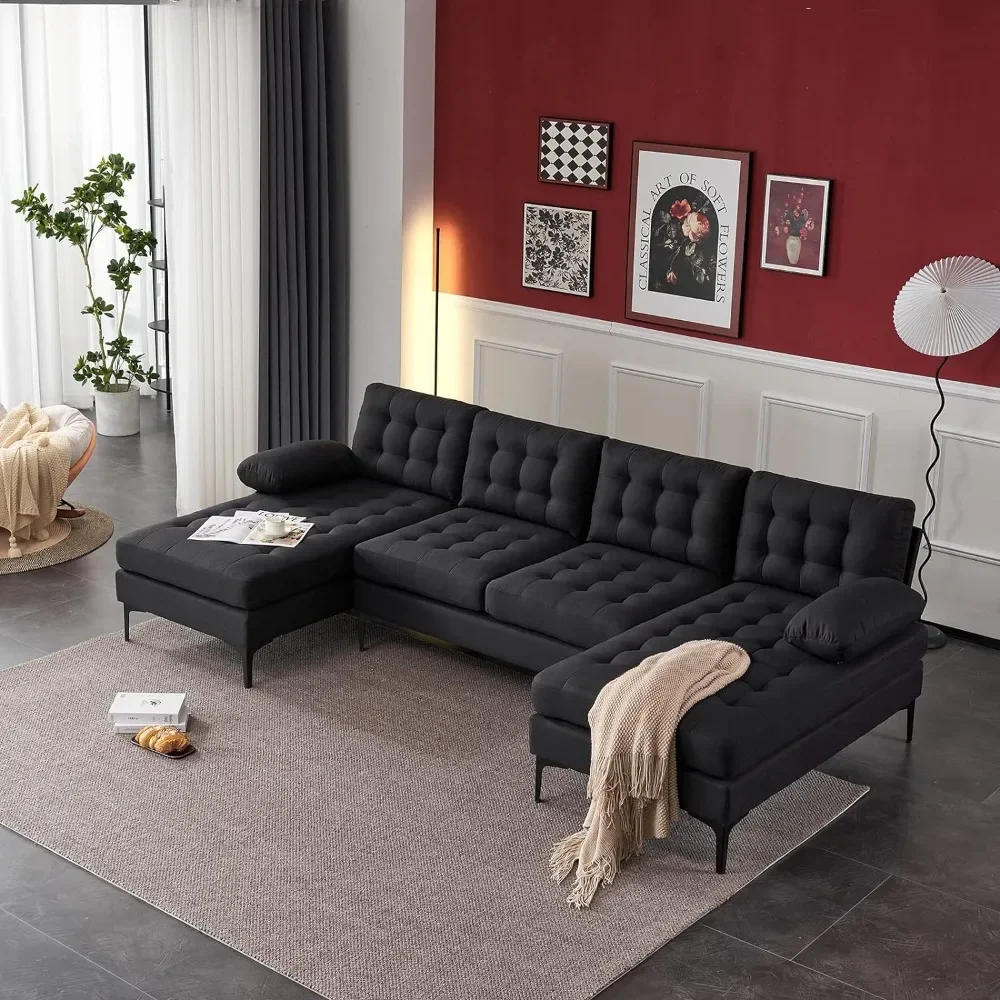 Convertible Sectional Sofa with Double Chaises & Metal Legs, 110