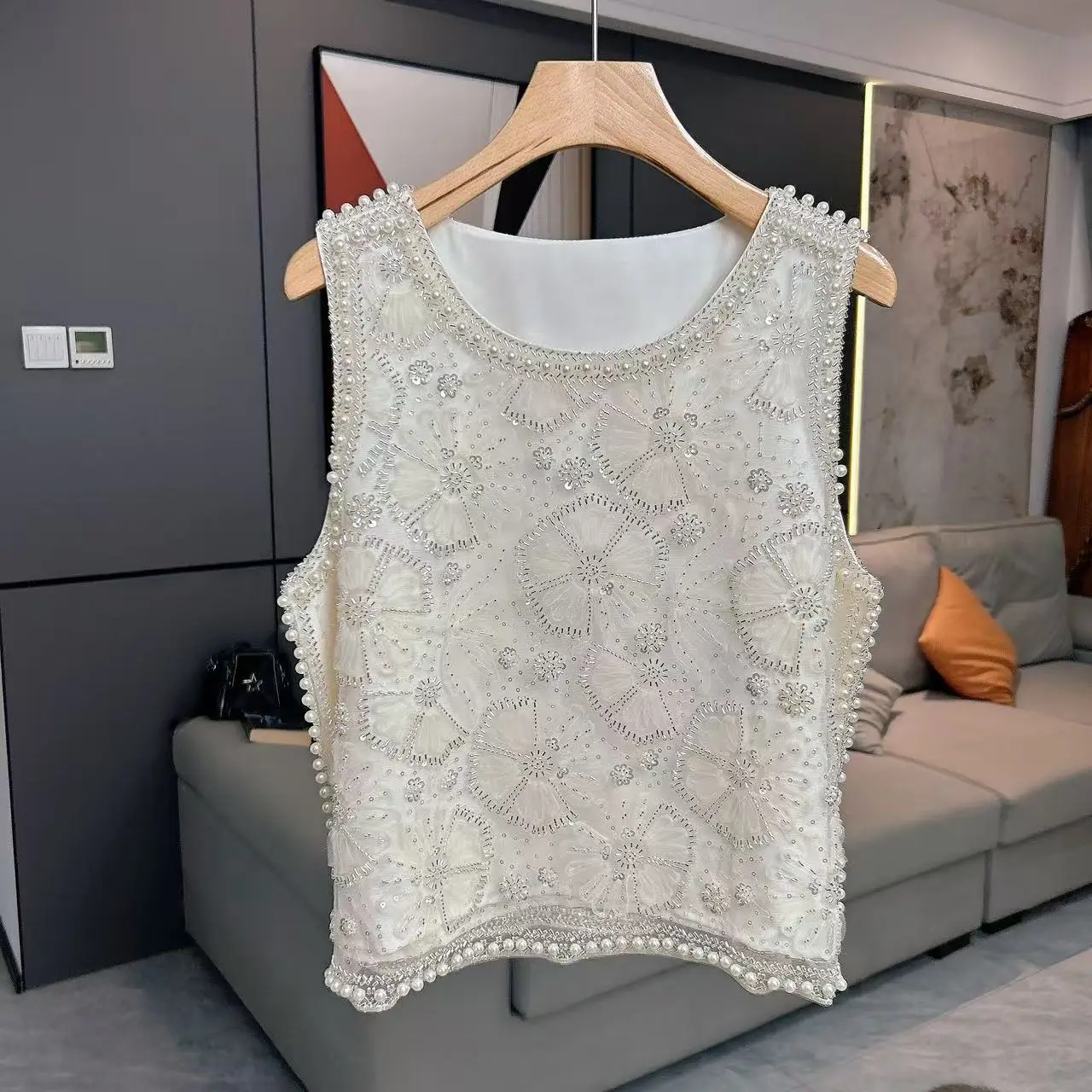 Romantyczne Lilie Letnie Nowe Grube Koraliki Okrągły Wszechstronny Top na Ramiączkach Damski Modny Poliester Casual Odzież Wierzchnia