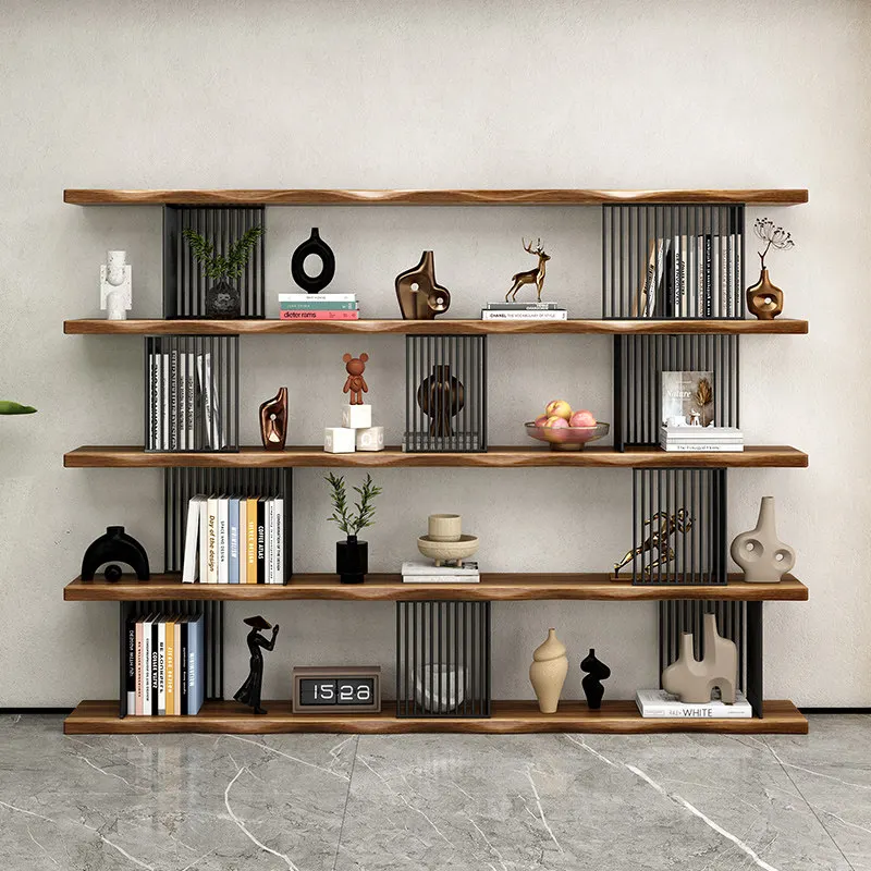 

Partition solid wood bookshelf floor storage wall multi-layer goods bookcase integrated against the wall