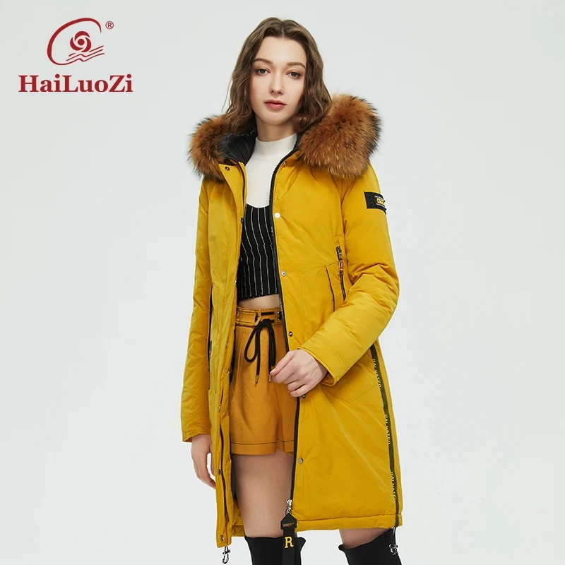 HaiLuoZi 2022 New Winter Women\'s Jacket Fashion Casual Raccoon Big Fur Collar Down Jackets Women Coat Hooded Windproof Parka  89