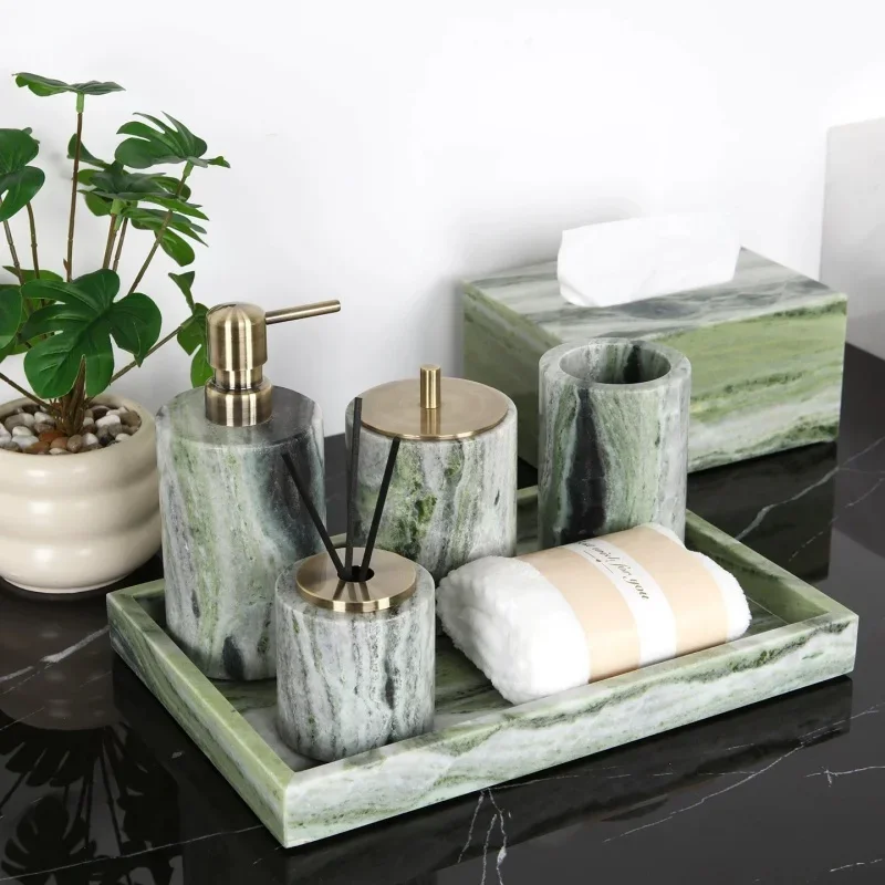 Bathroom  tissue box, marble toiletry luxuriou bathroom hand sanitizer bottle, mouthwash cup, bathroom tray, luxurious elegant