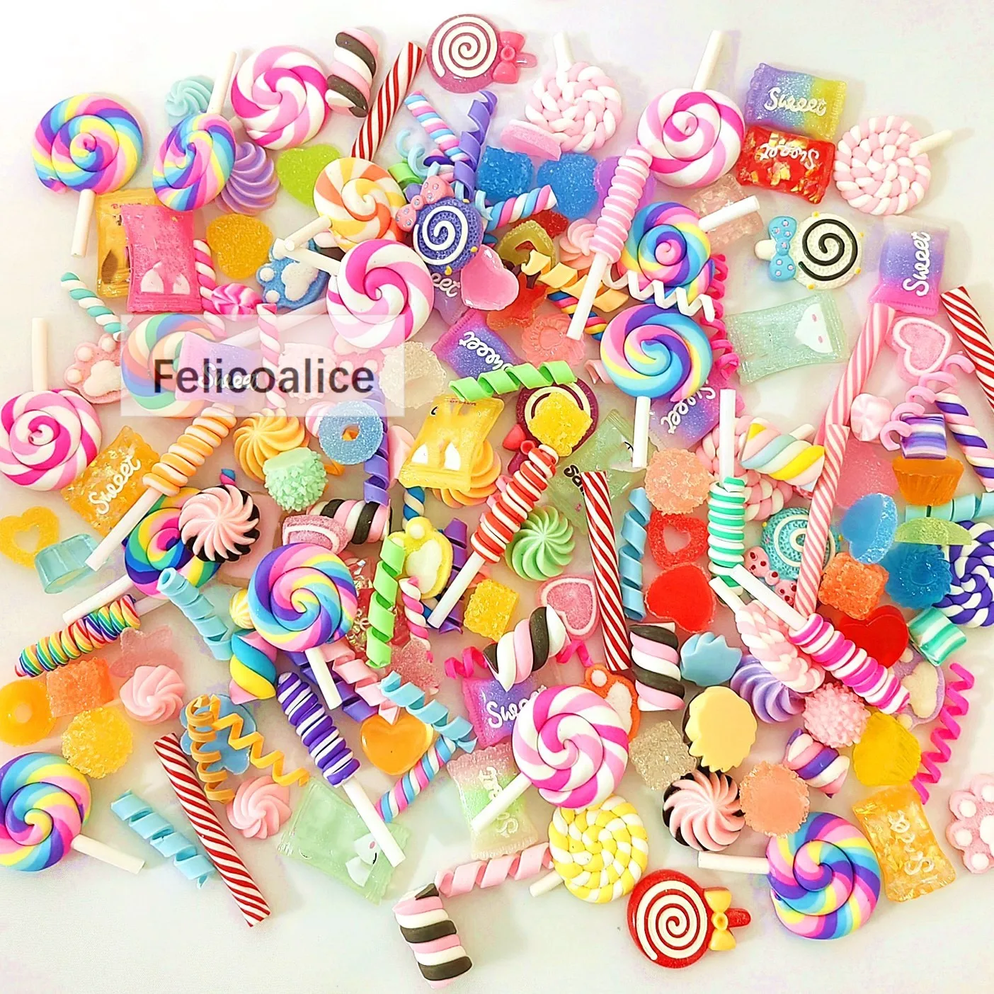 15 unids/lote mezcla de piruletas de resina, Donuts de arcoíris, caramelo, azúcar, bolsa de la suerte, manualidades DIY, cabujones para álbum de recortes para lazos, materiales de juguetes de comida