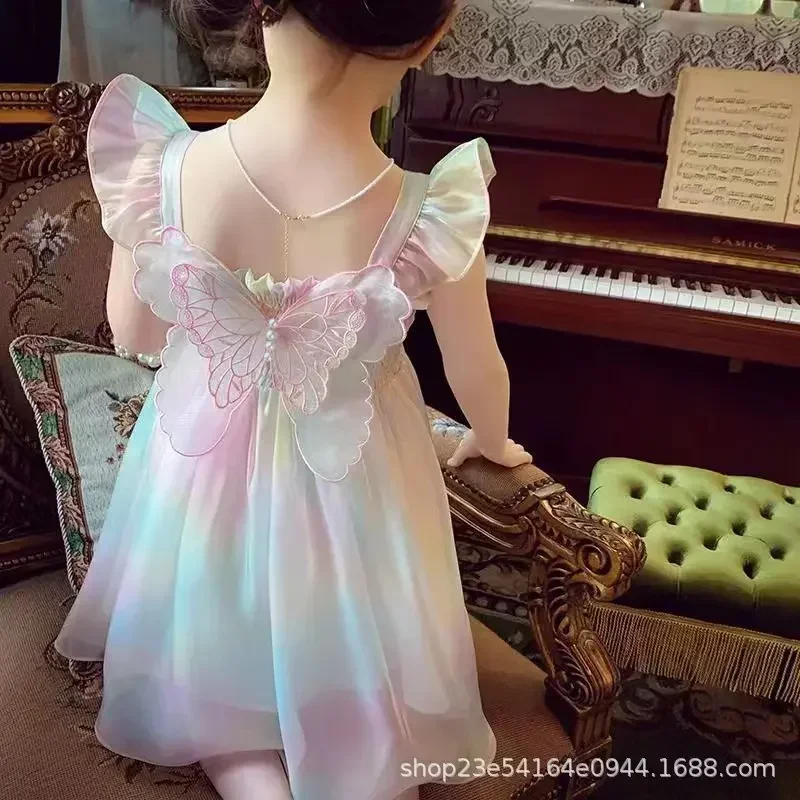 Sommer Mädchen 1–8 Jahre Blumenrosen Prinzessin Kleid Spitze abgestufte Schleife hinten Perlenakzent knielang Party Geburtstagsfeier – Detail 26