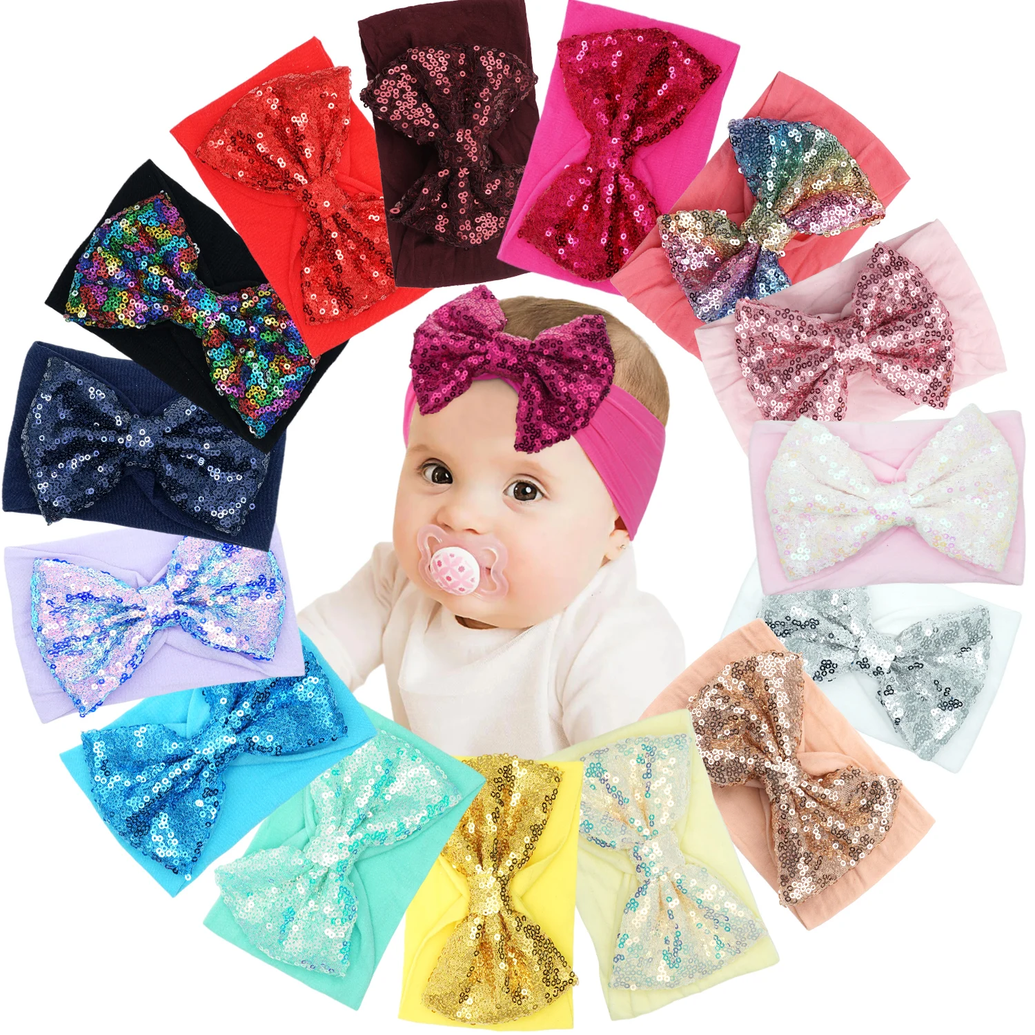 3 Pcs Super Stretchy Soft Baby Girl Headbands with 5\