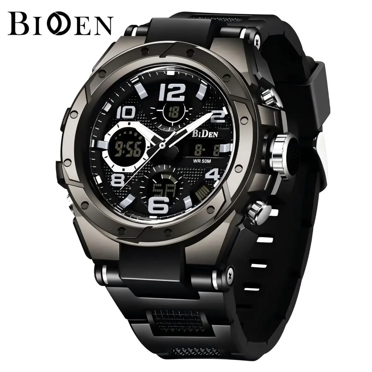 

Мужские спортивные часы с кварцевым и цифровым двойным дисплеем, ремешком из ТПУ, хронографом и будильником, многофункциональными студенческими часами.