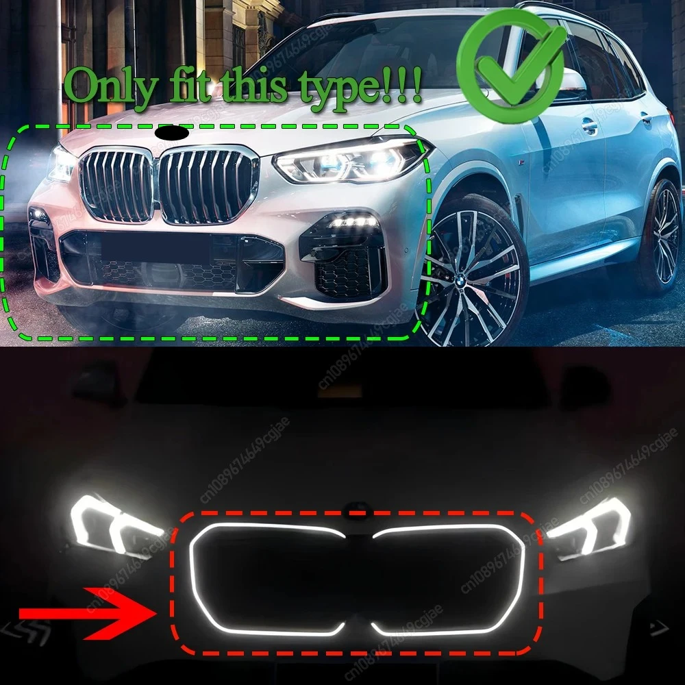 Car Front Bumper Racing Grills LED Single Line Glow Black Grill For BMW X5 G05 M50i M50d xDrive30d 40i 40d 45e Pre-LCI 2018-2023