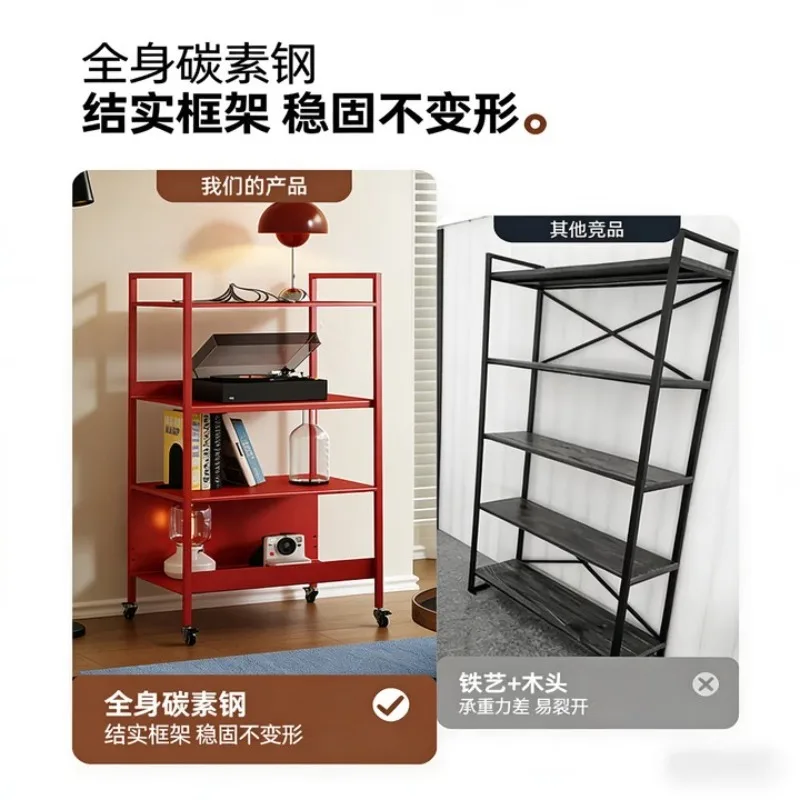 Floor-to-ceiling mobile storage rack Living room storage rack with wheels Household red simple multi-layer rack