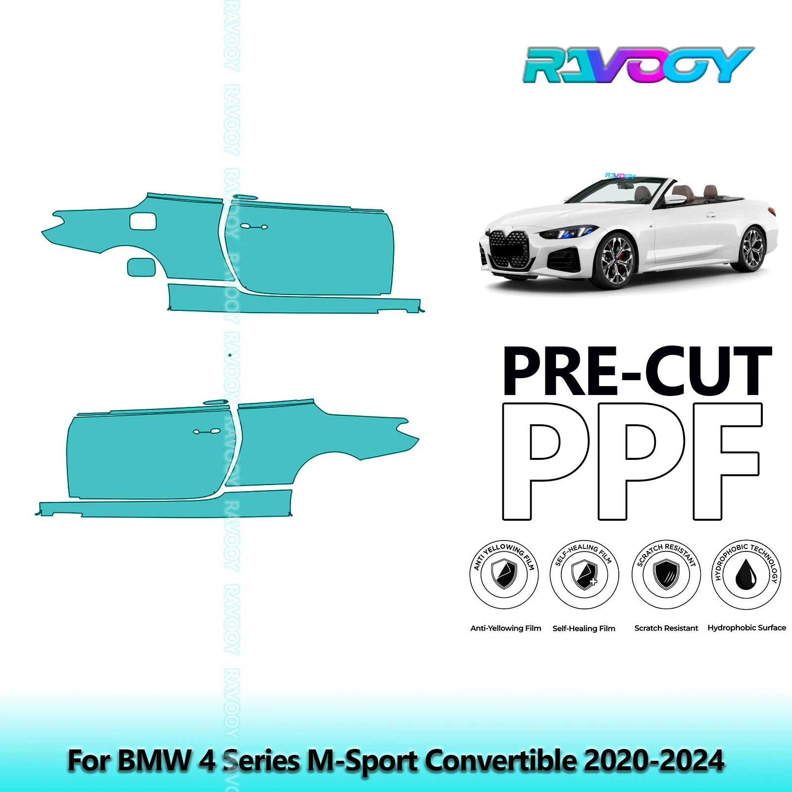 

For BMW 4 Series M-Sport Convertible 2020-2024 8.5mil Pre-Cut PPF Door & A/B Pillar Kit TPU Paint Protection Film Set