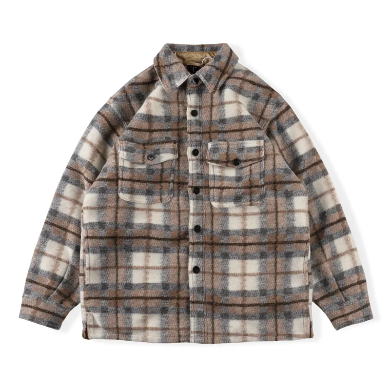 

Woolen Plaid Shirt Jacket Mens Women Single-Breasted Long Sleeve Loose Coat Hhigh Quality Jackets