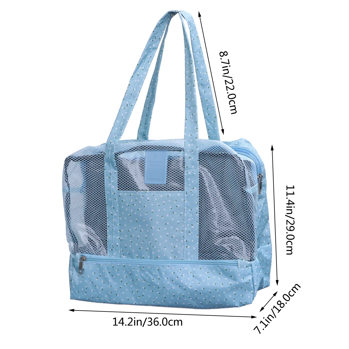 Large Sky Blue Beach Tote Bag Waterproof Dry Wet Separation Multipurpose Travel Swimming Sports Gym Bag Foldable