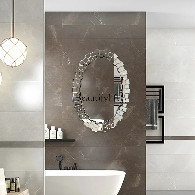 French Style Bathroom Mirror Light Luxury Concave-Convex Three-Dimensional Wall Hanging Hallway Decorative Mirror Oval