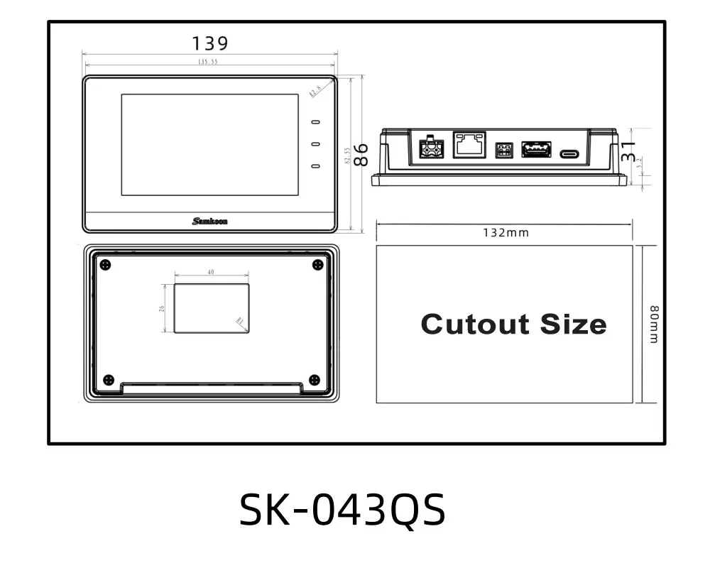 Samkoon 4,3 43-Zoll-HMI mit Ethernet Ea 043a Ea043a SK 043QE 043QT 043QS Human Machine Interface Industrieller Bildschirm – Detail 11